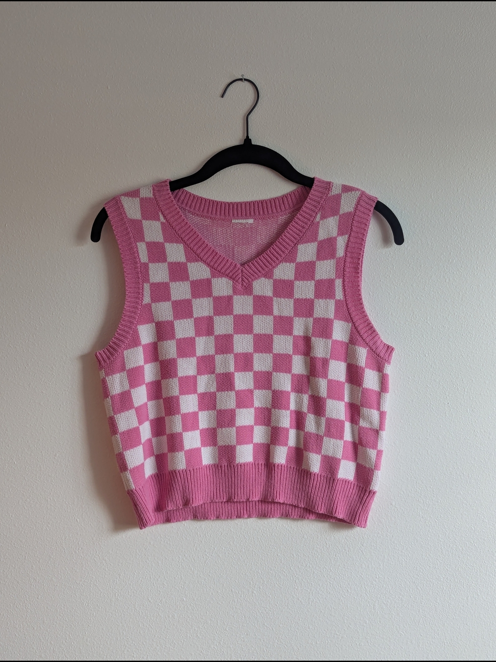 Pink & White Checker Knit Sweater Vest